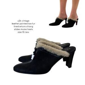 Vintage leather fur tassel slides mules Arturo Chiang heels like new size 10